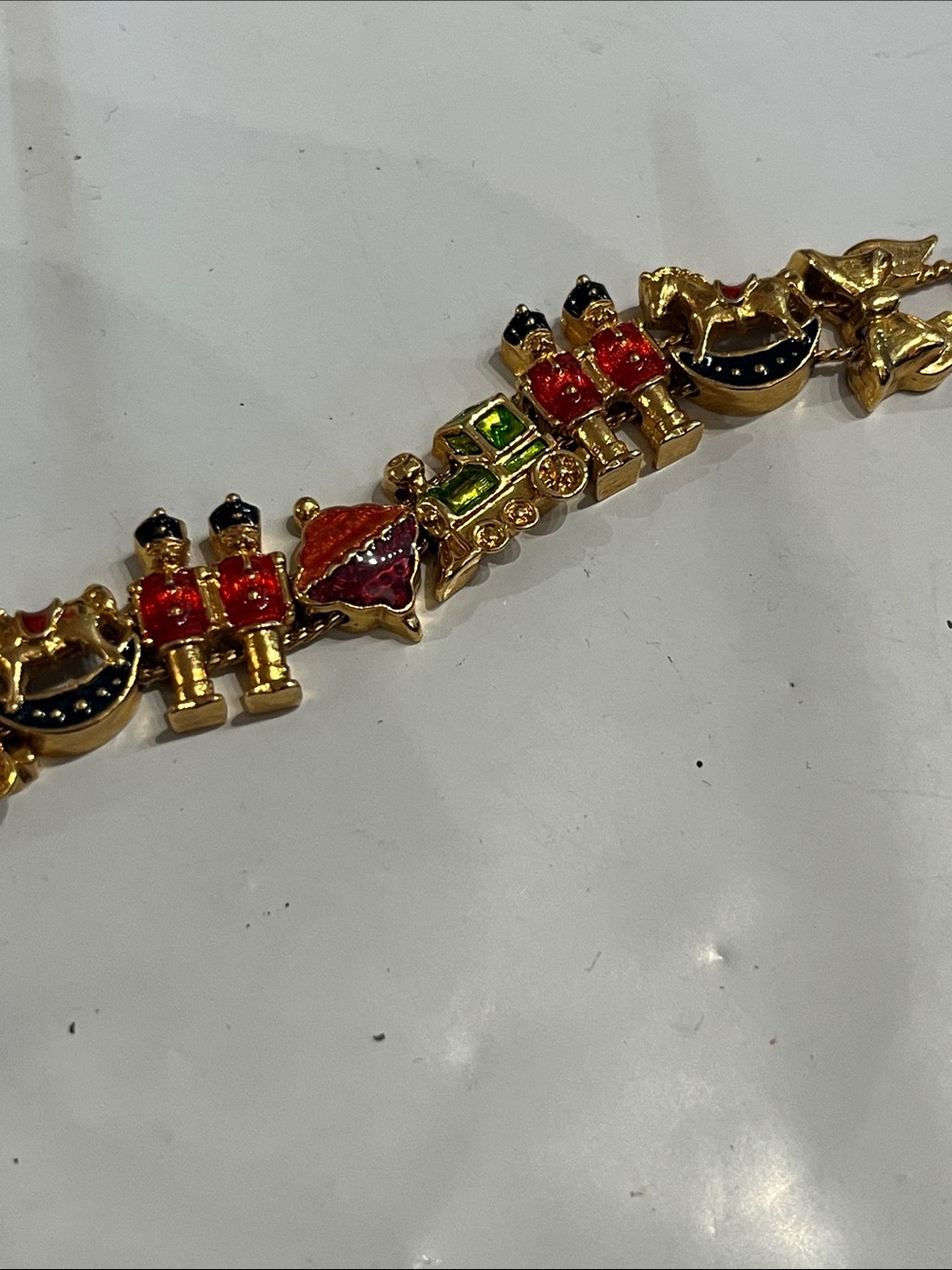 Girls tin soldier Christmas enamel GOLDTONE bracelet